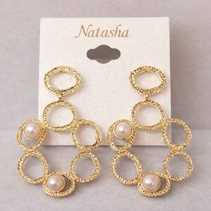 Natasha Gold Circle Dangle Earrings Pearl Accent Statement